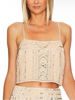 Show Me Your MuMu Pearly Top in White Pearl Sequins Sz M